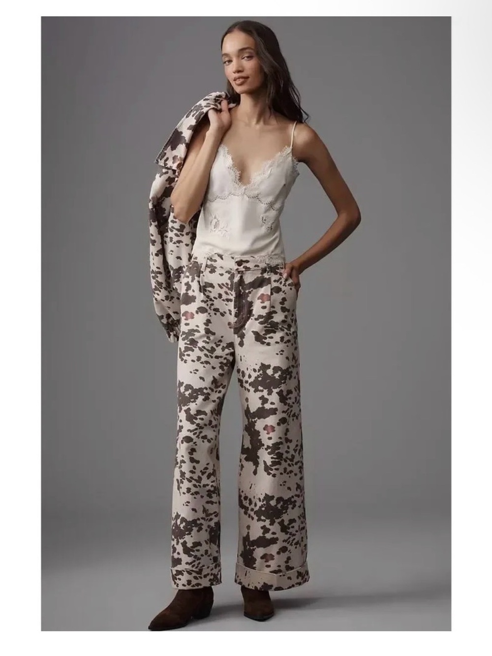 Leon Double Hem High-Rise Wide-Leg Cuffed Jeans by Pilcro cow print size 28